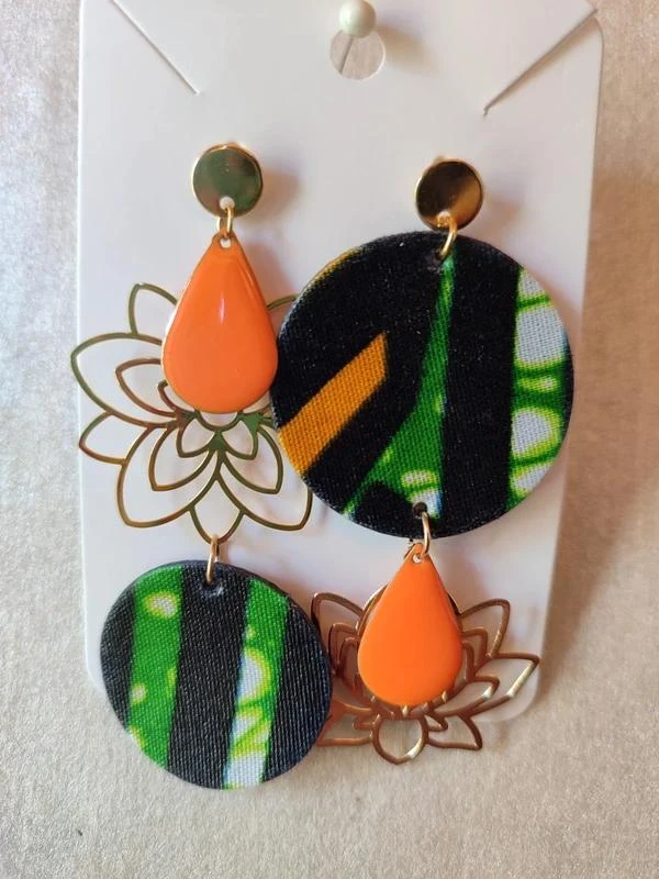 Pendientes tela wax y cuero – photo 2